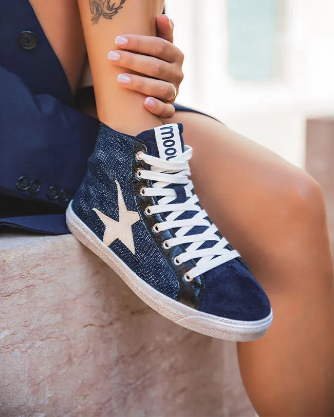 Blue high-top women's basketball shoes - Louana