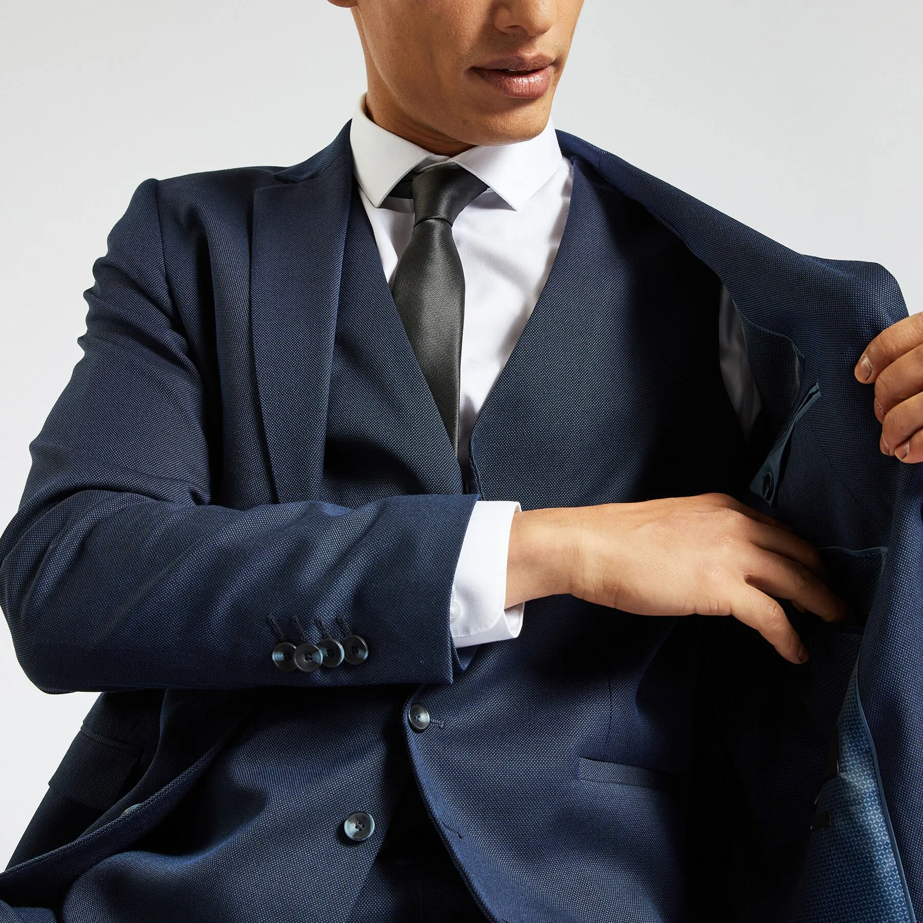 Blue Two-Tone Slim Fit Suit Jacket