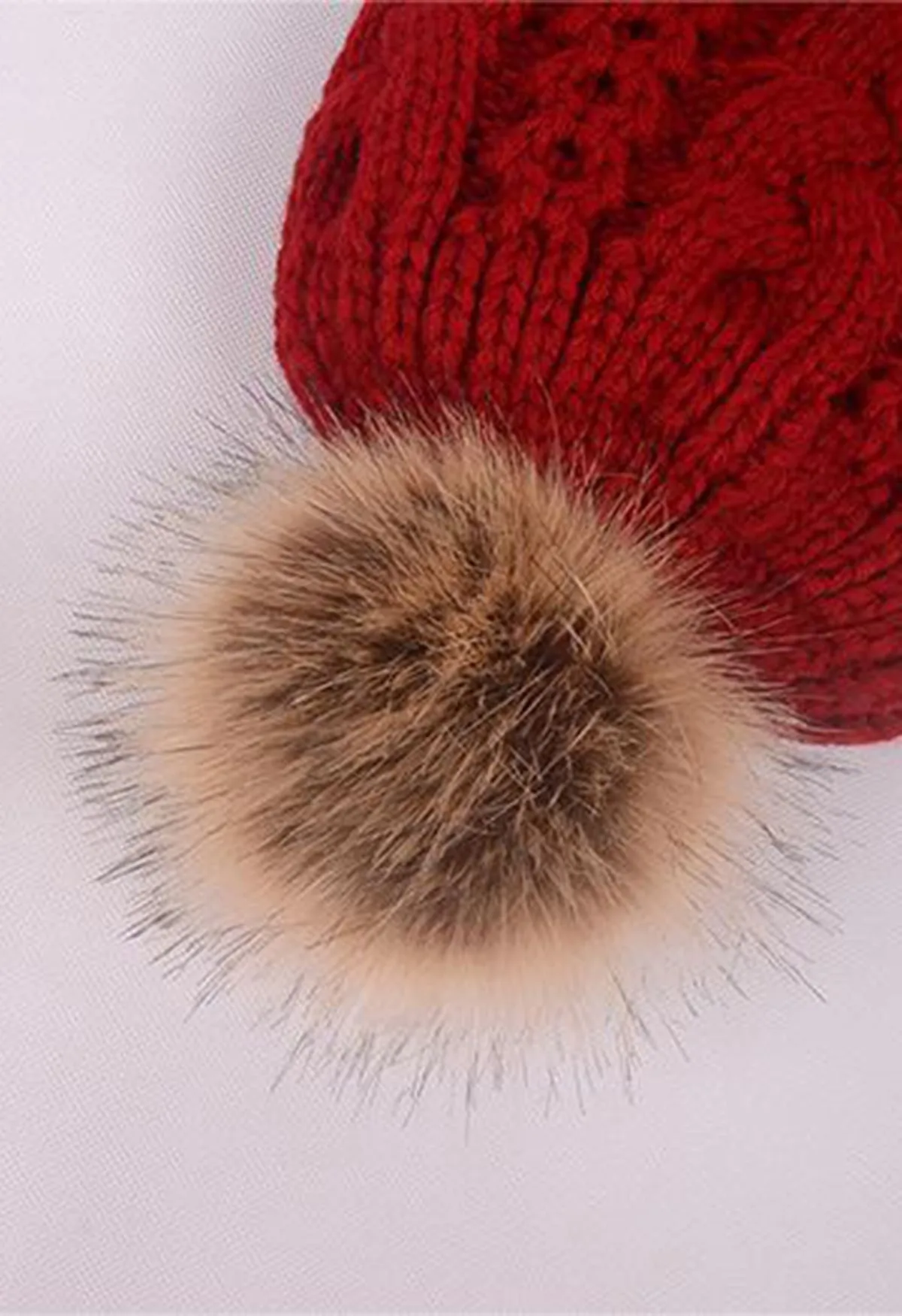 Bordeaux Pom Pom Trimmed Knitted Beanie