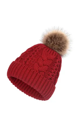 Bordeaux Pom Pom Trimmed Knitted Beanie