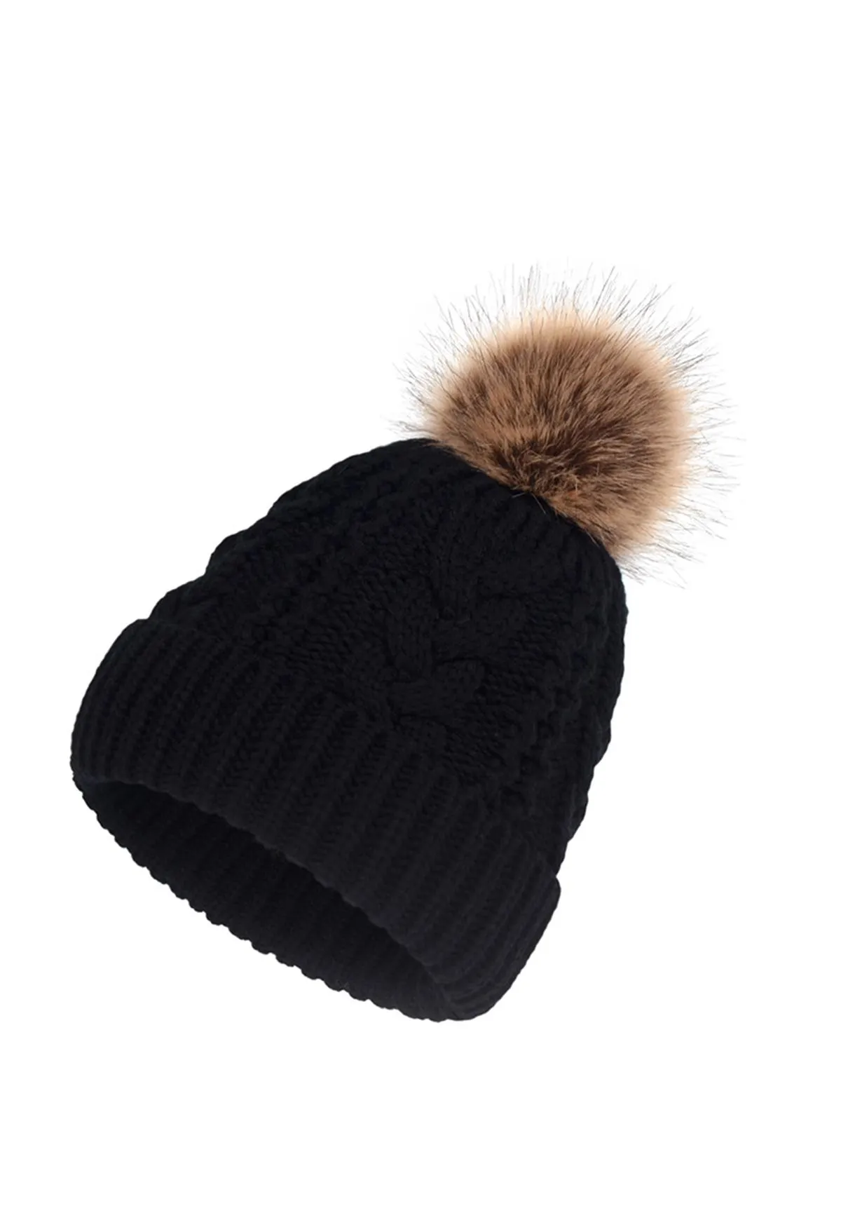 Black Knitted Pom Pom Beanie