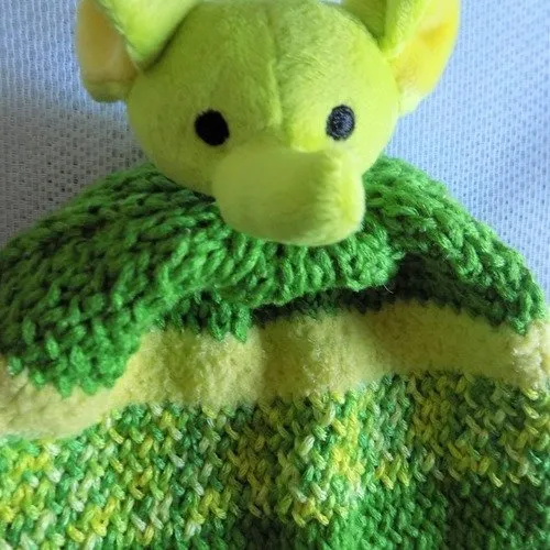 Knitted Plush Elephant Kids Beanie, Green & Yellow, Sizes 2-4 Years