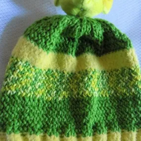 Knitted Plush Elephant Kids Beanie, Green & Yellow, Sizes 2-4 Years