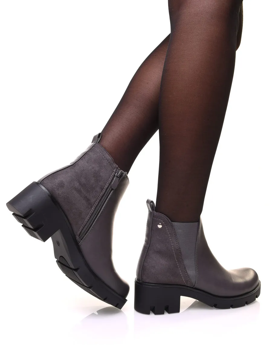 Gray Two-Tone Booties with Cutout Elastic Detail