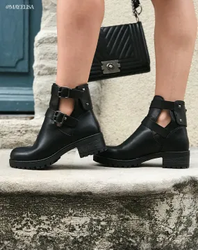 Black Cutout Strap Booties