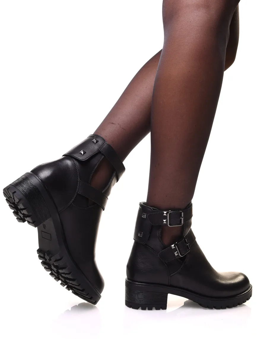 Black Cutout Strap Booties