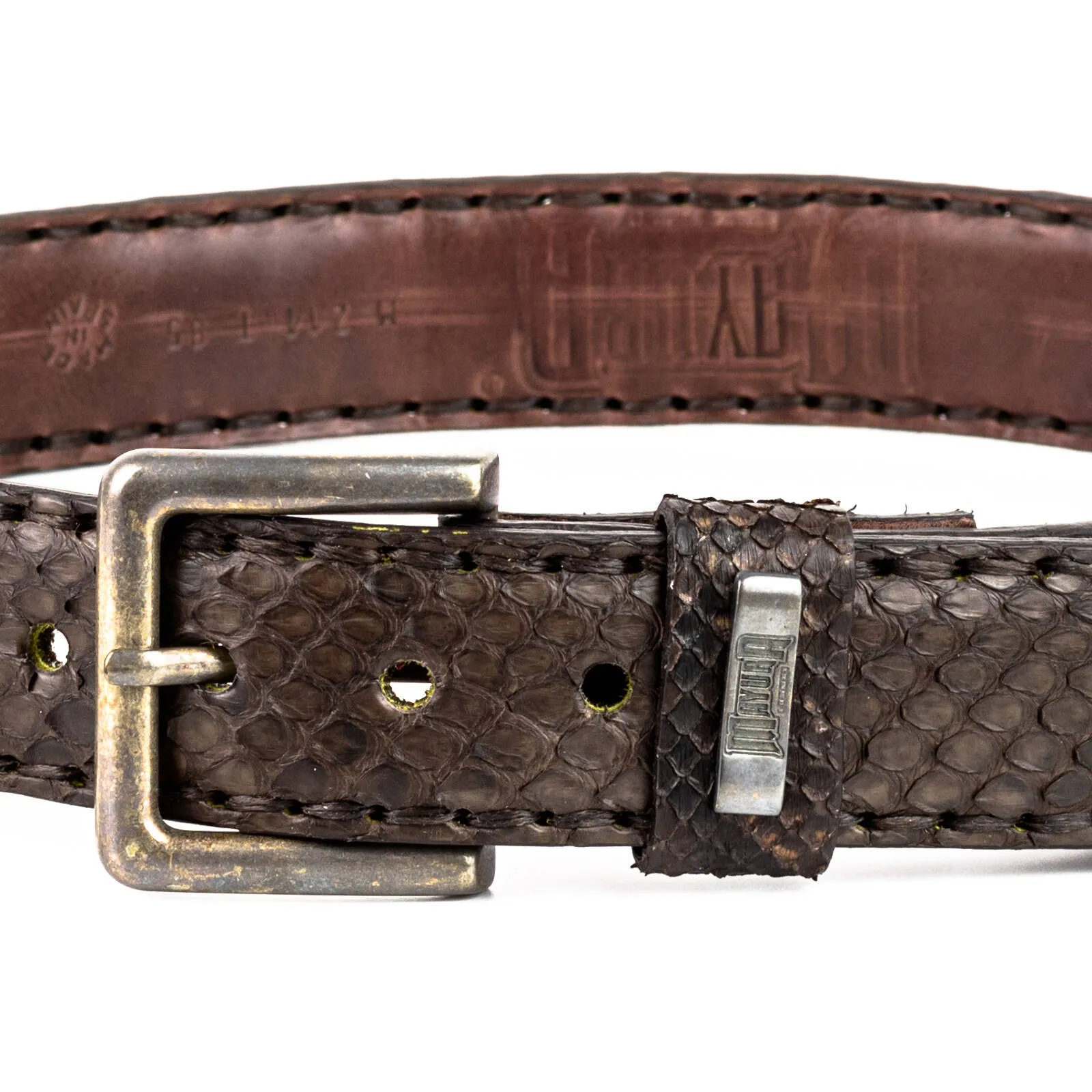 Brown crocodile and python leather belt