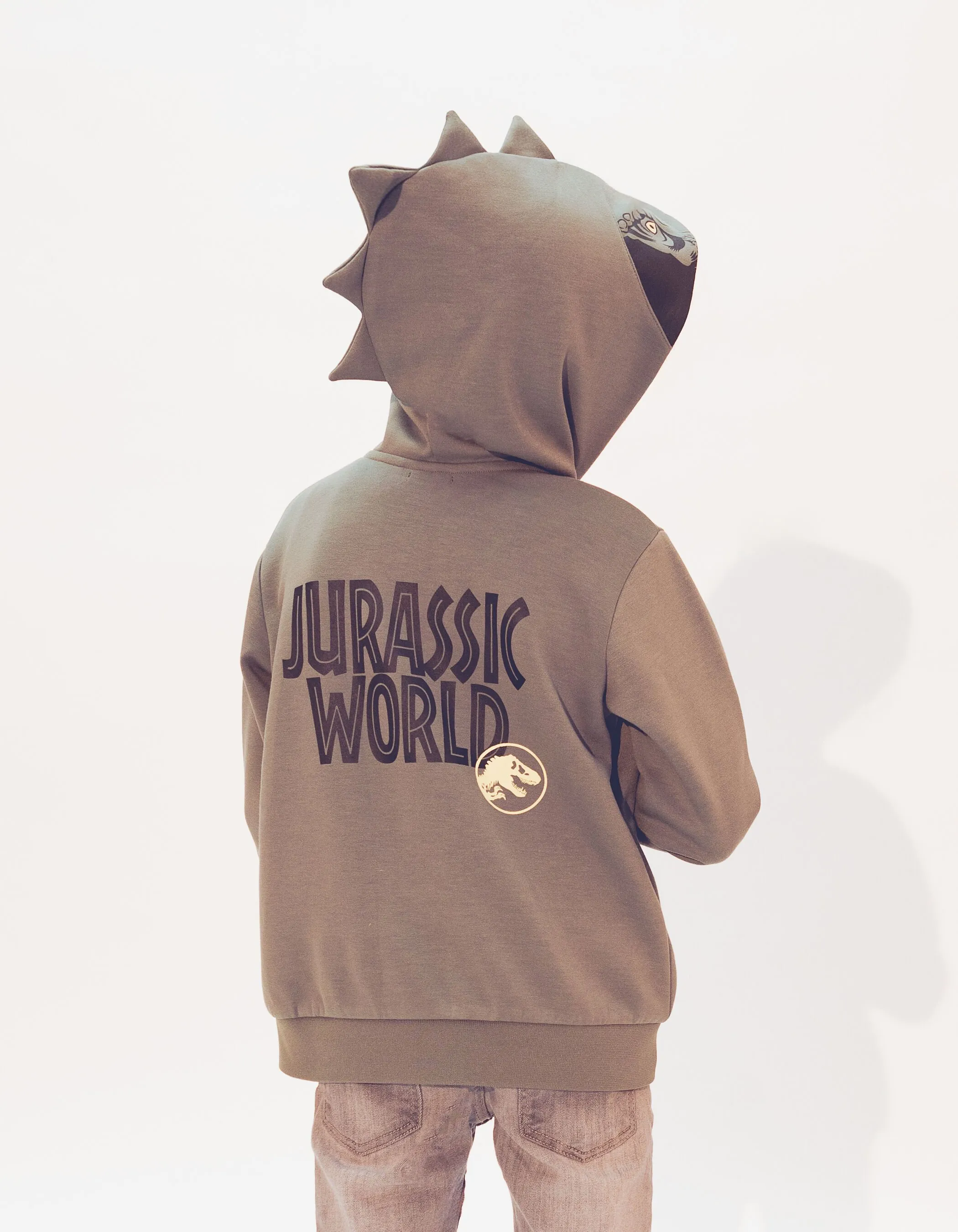 Khaki printed cardigan with Jurassic World embroidery for boys