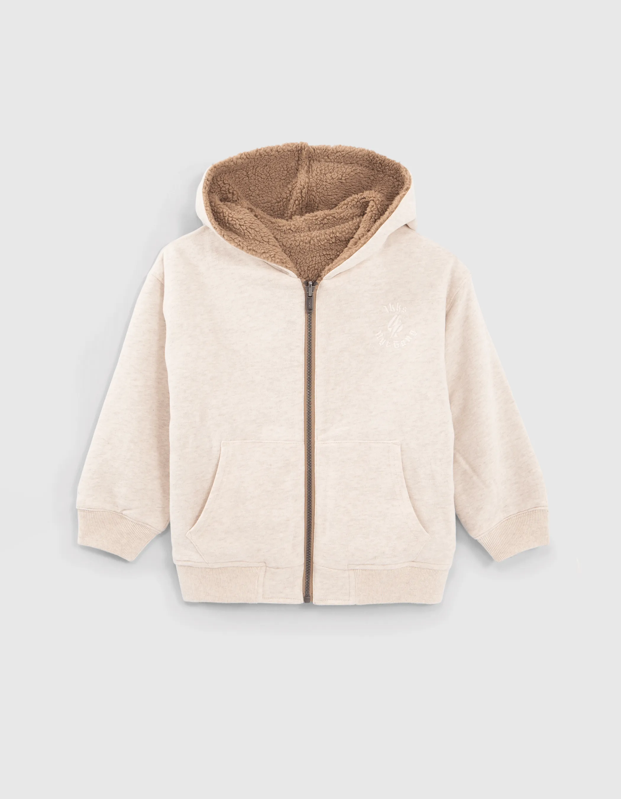 Reversible Ivory Sherpa and Mocha Fleece Boy's Cardigan