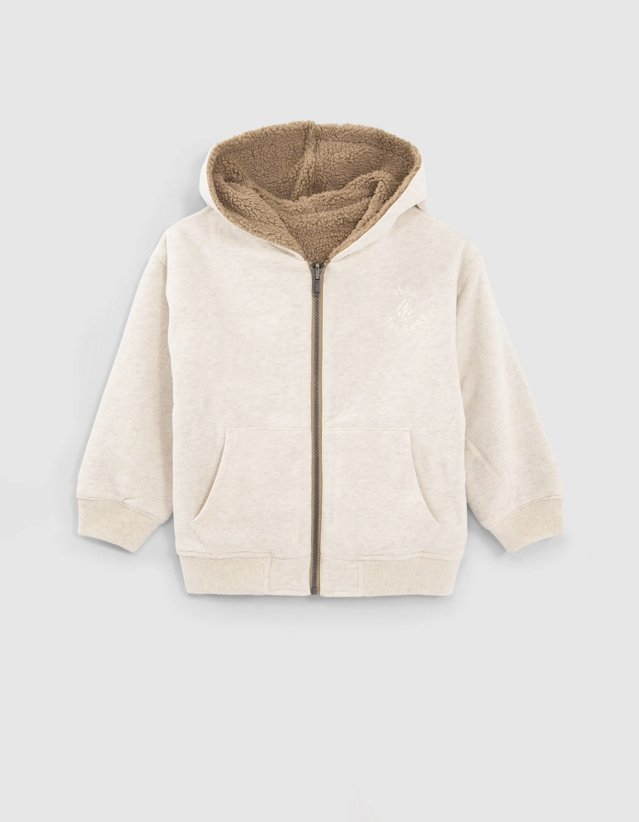 Reversible Ivory Sherpa and Mocha Fleece Boy's Cardigan