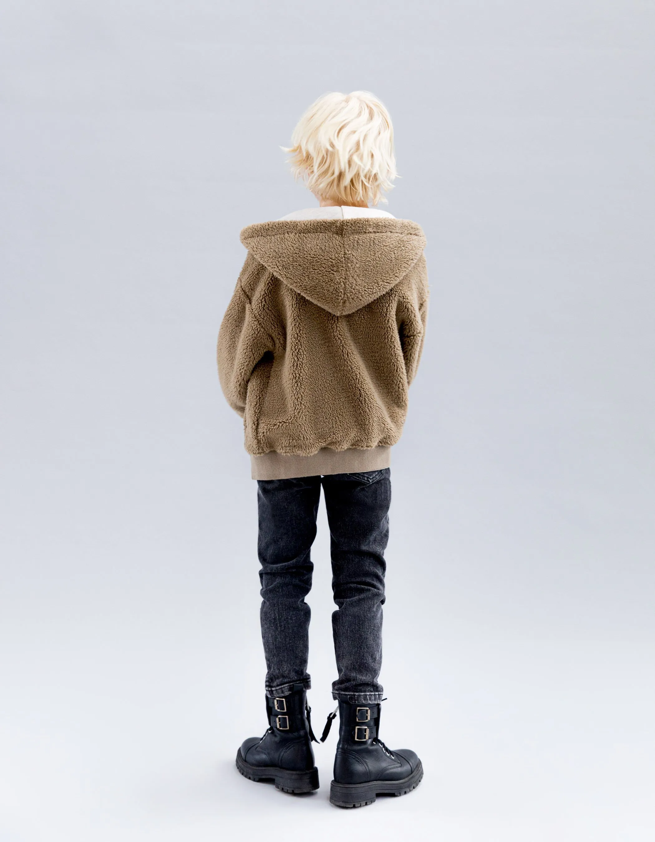 Reversible Ivory Sherpa and Mocha Fleece Boy's Cardigan