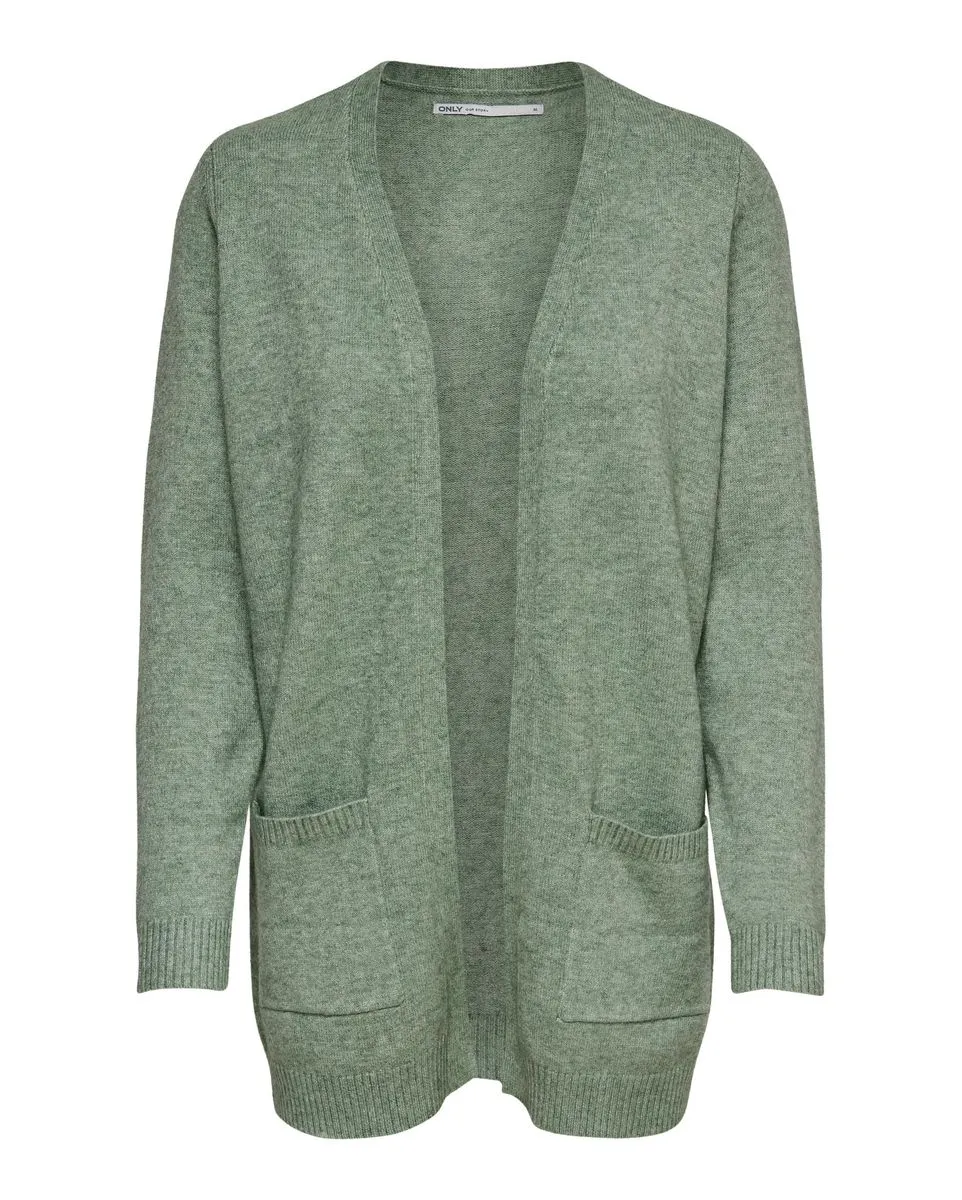 Green Open Front Knit Cardigan for Women, Long Sleeve - Only ONLLESLY