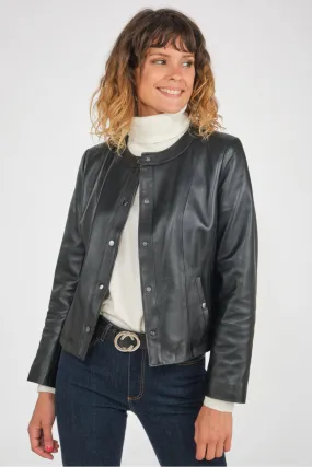 Cesare Nori - ANNE CLAIRE - Black Short High Neck Leather Jacket