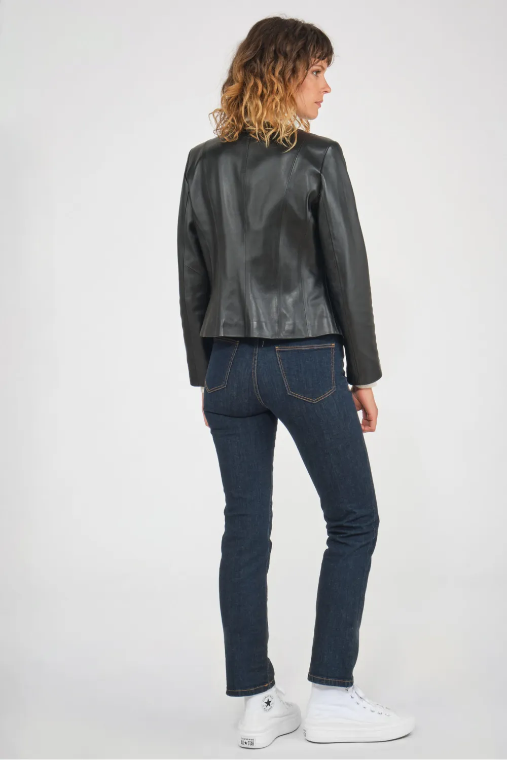 Cesare Nori - ANNE CLAIRE - Black Short High Neck Leather Jacket