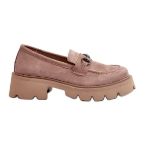 Chunky Neloria Beige Suede Women's Loafers - Vinceza