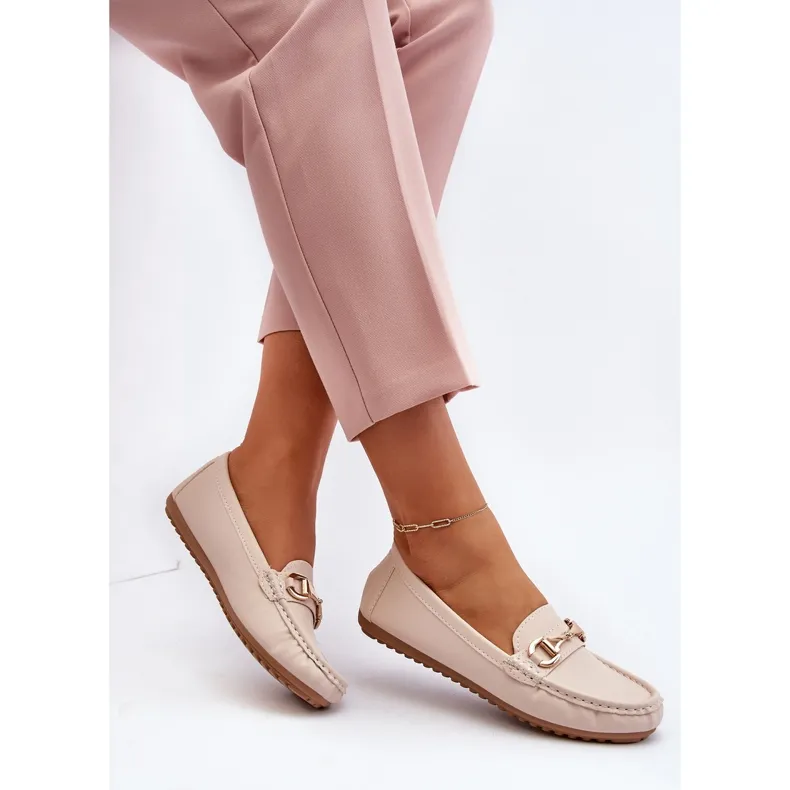 Classic Women's Beige Faux Leather Eco-Friendly Moccasins by Demese.