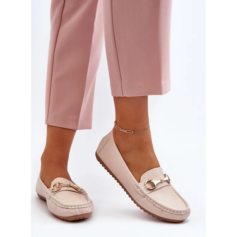 Classic Women's Beige Faux Leather Eco-Friendly Moccasins by Demese.