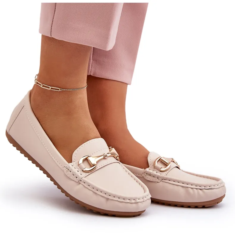 Classic Women's Beige Faux Leather Eco-Friendly Moccasins by Demese.