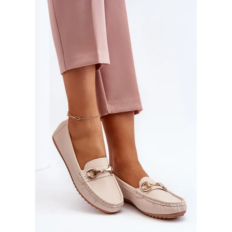 Classic Women's Beige Faux Leather Eco-Friendly Moccasins by Demese.