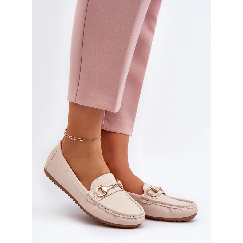 Classic Women's Beige Faux Leather Eco-Friendly Moccasins by Demese.