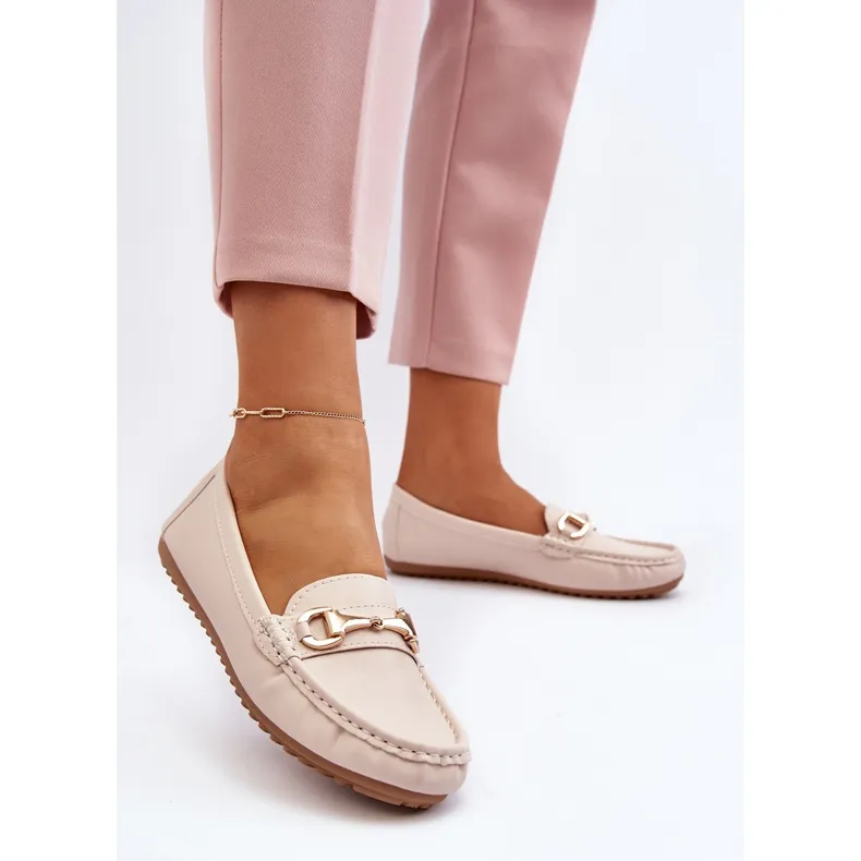 Classic Women's Beige Faux Leather Eco-Friendly Moccasins by Demese.