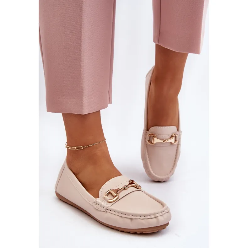 Classic Women's Beige Faux Leather Eco-Friendly Moccasins by Demese.