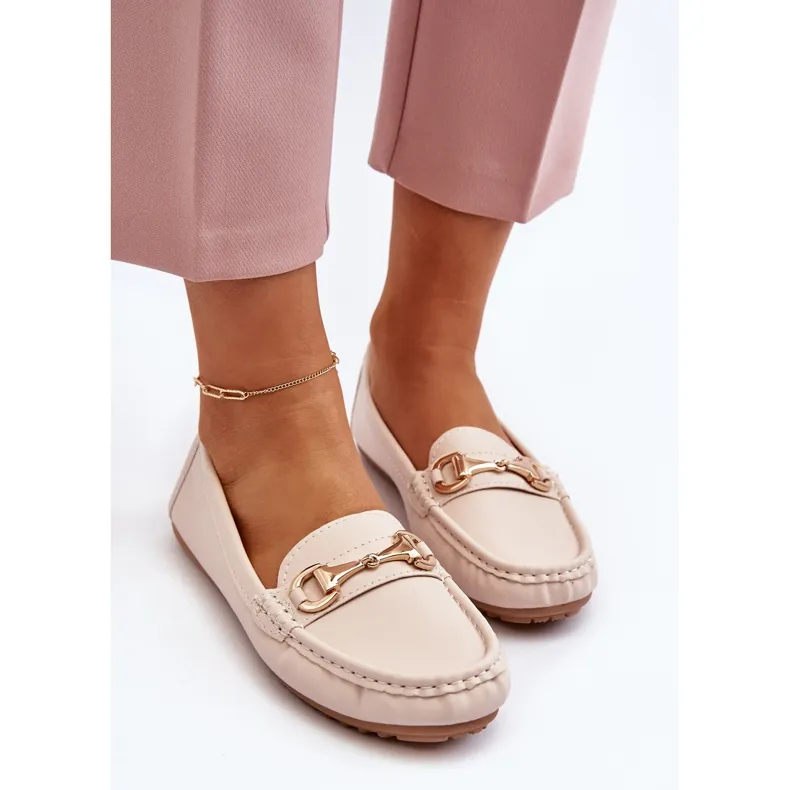 Classic Women's Beige Faux Leather Eco-Friendly Moccasins by Demese.