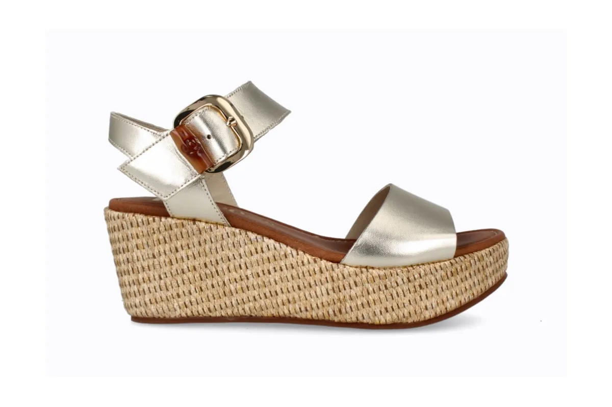 Comfortable Leather Wedge Sandals - Gold