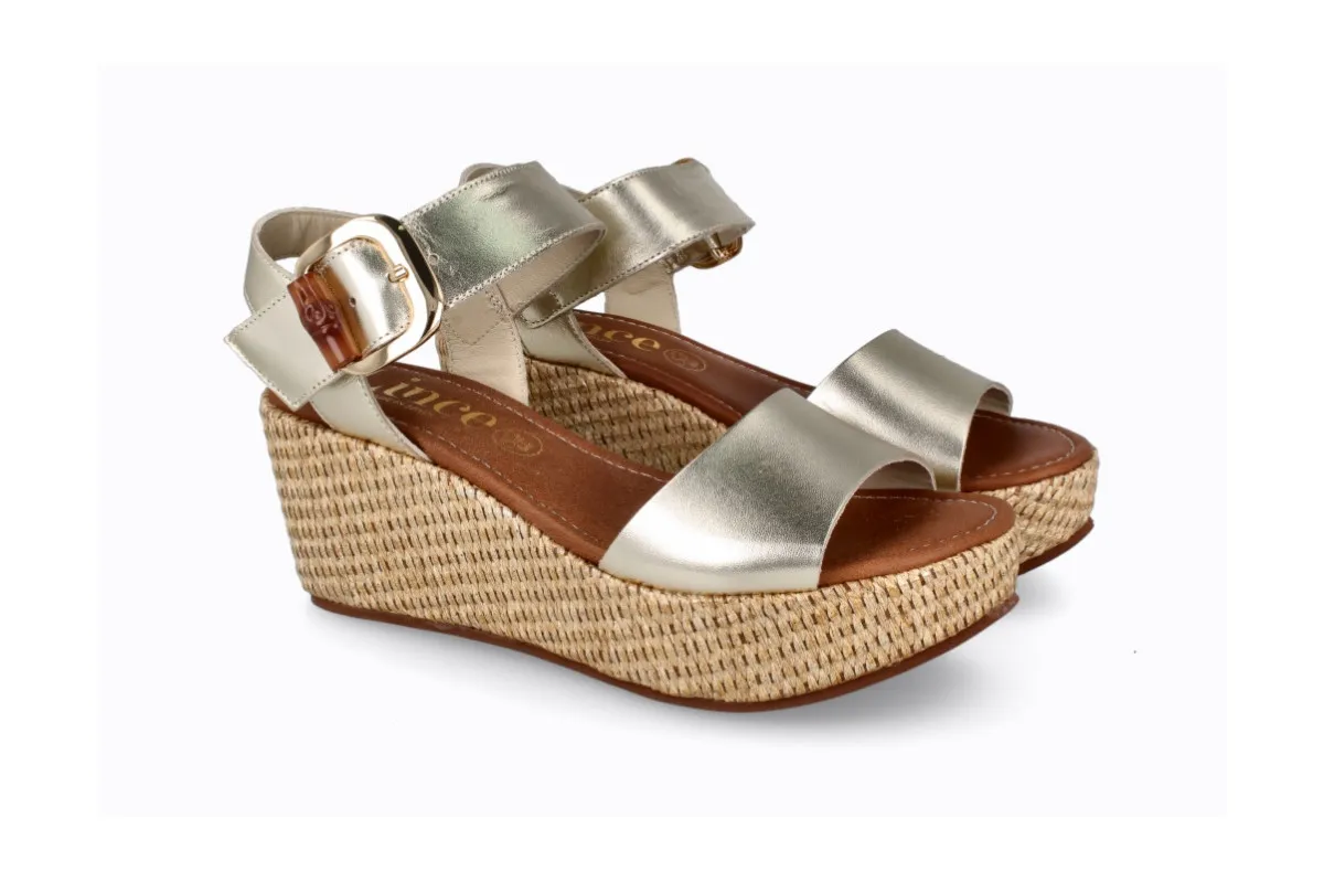 Comfortable Leather Wedge Sandals - Gold