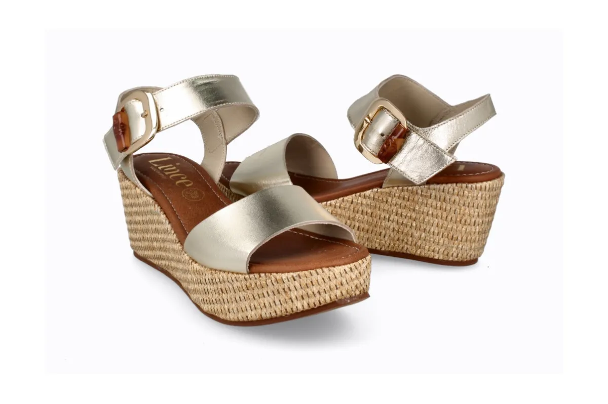 Comfortable Leather Wedge Sandals - Gold