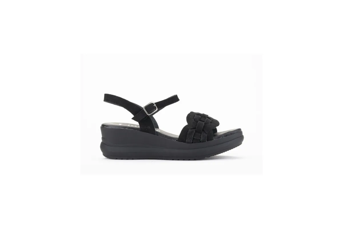 Comfortable Wedge Sandals in Black Suede