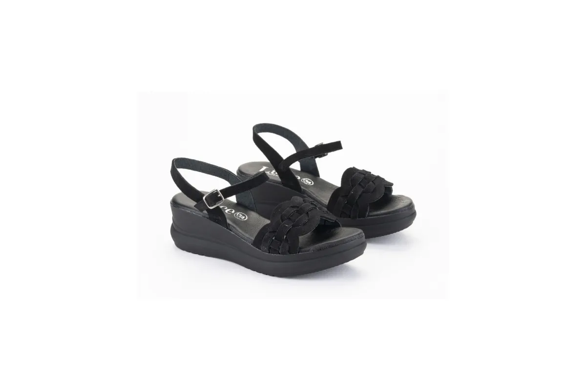 Comfortable Wedge Sandals in Black Suede