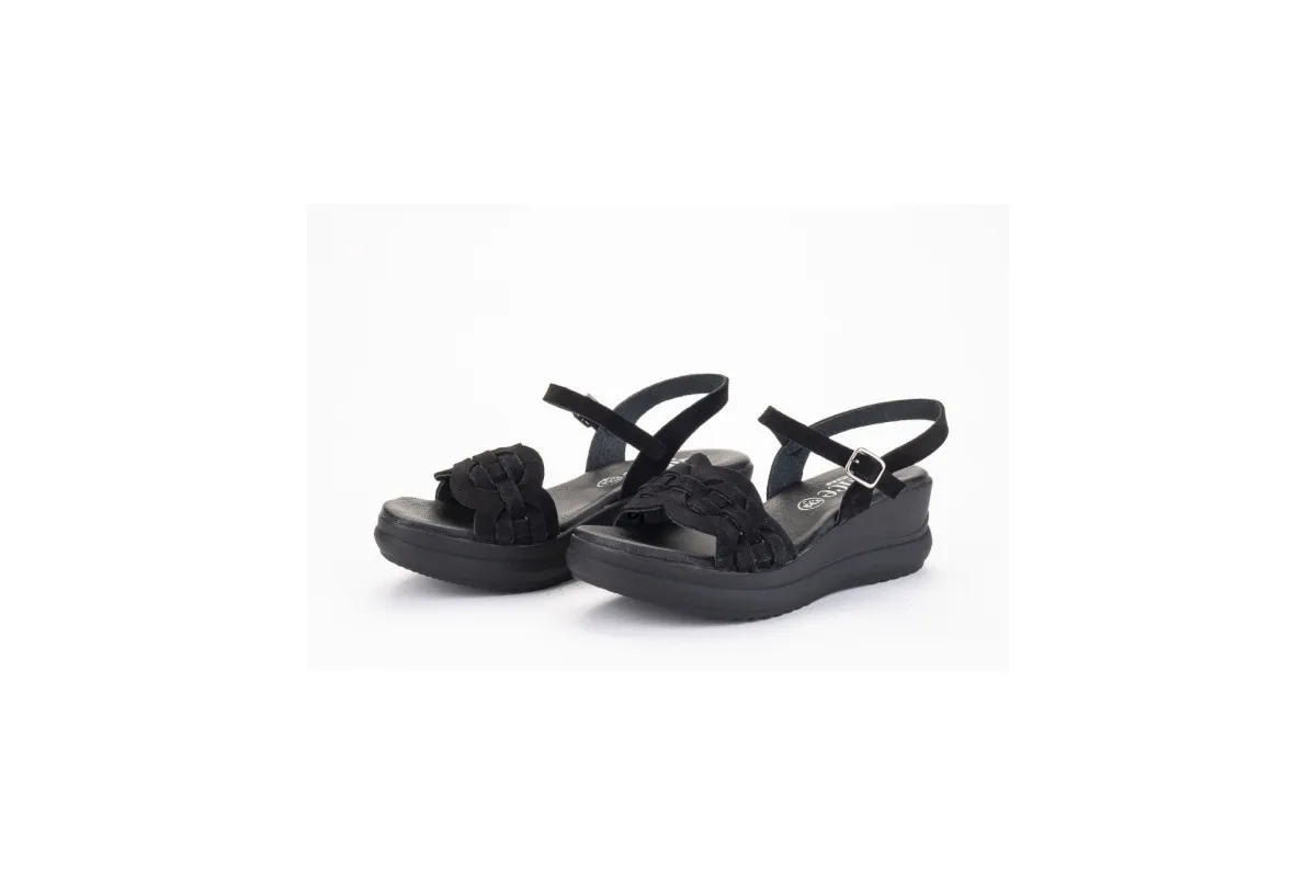 Comfortable Wedge Sandals in Black Suede