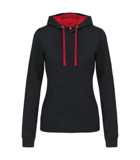 Contrast Hoodie - Women - K465 - Black and Red