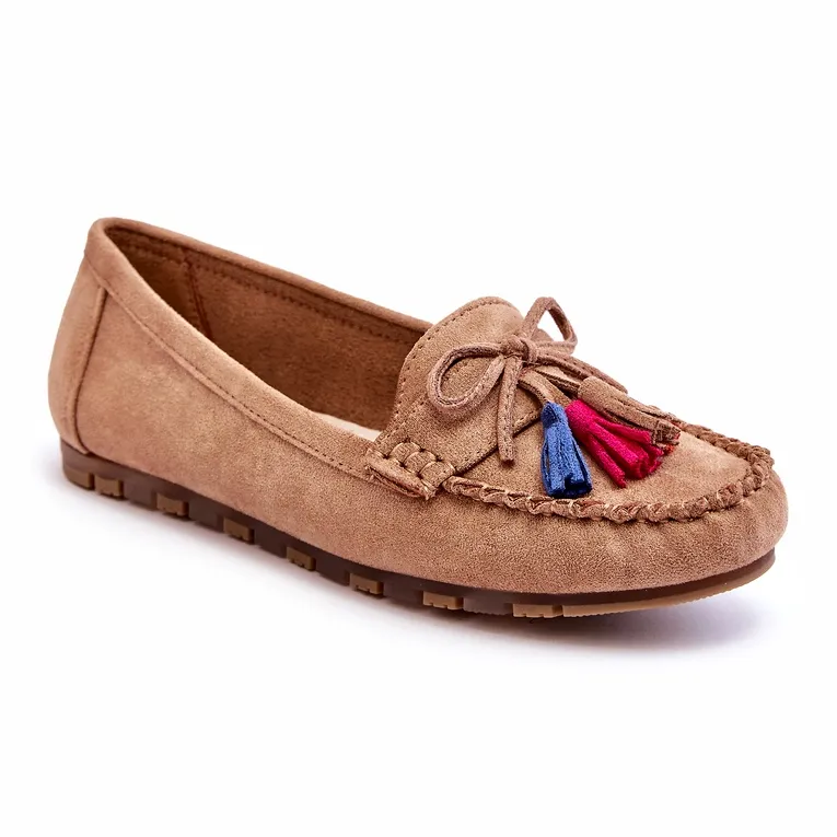 Dark Beige Suede Seastar Moccasins with Knots and Tassels - Dorine