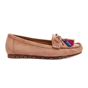 Dark Beige Suede Seastar Moccasins with Knots and Tassels - Dorine