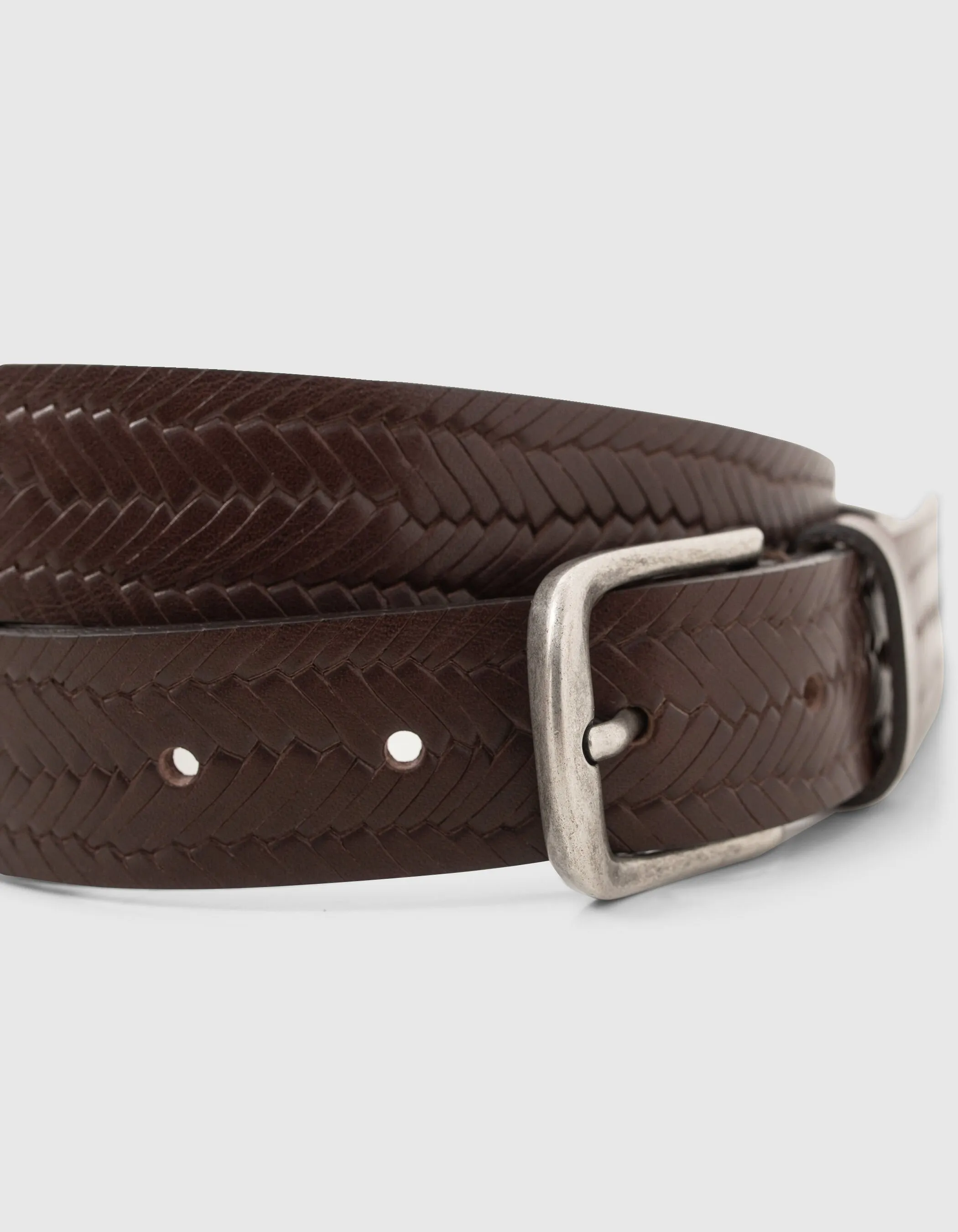 Dark Brown Leather Braided Embossed Men's Belt