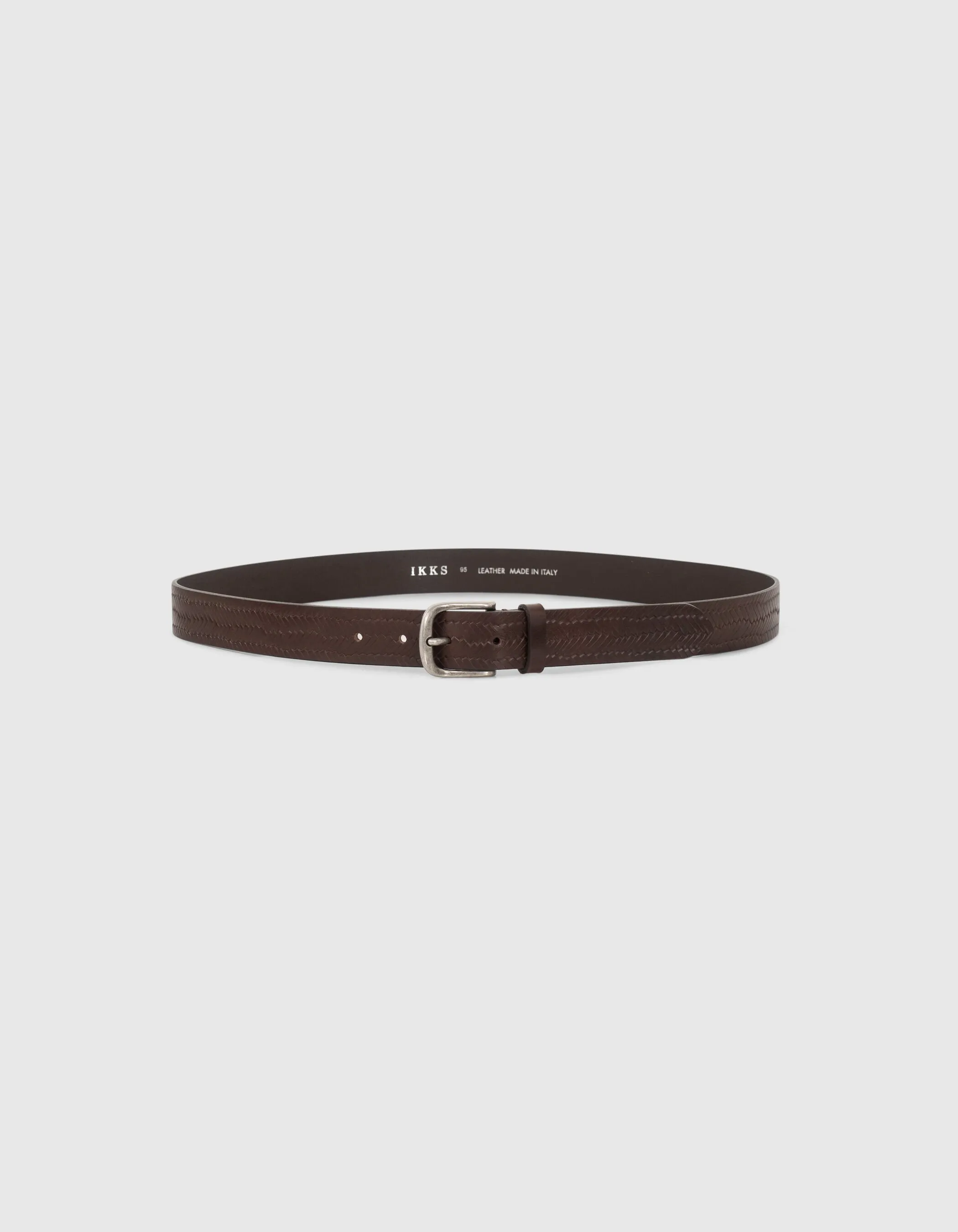 Dark Brown Leather Braided Embossed Men's Belt