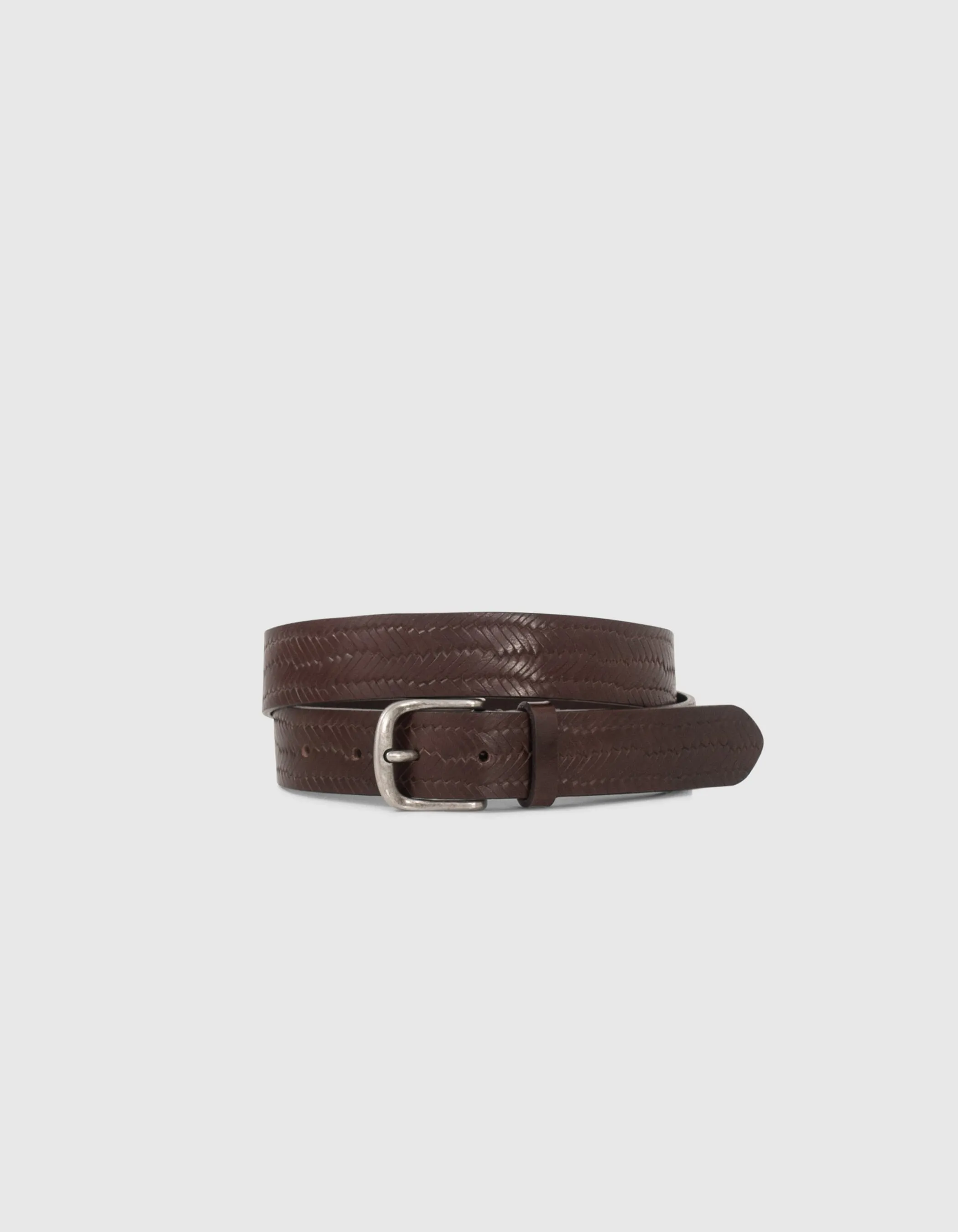 Dark Brown Leather Braided Embossed Men's Belt