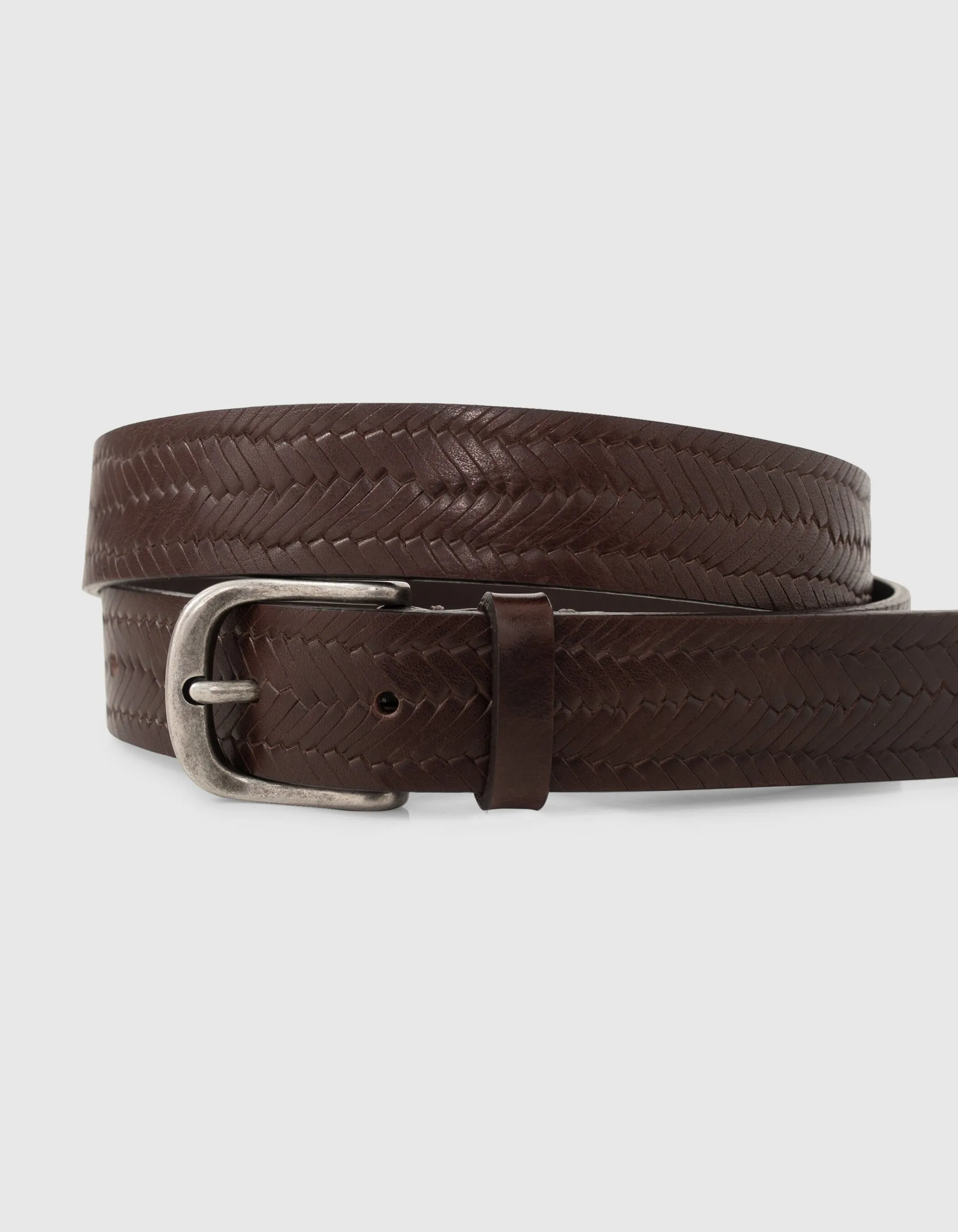 Dark Brown Leather Braided Embossed Men's Belt