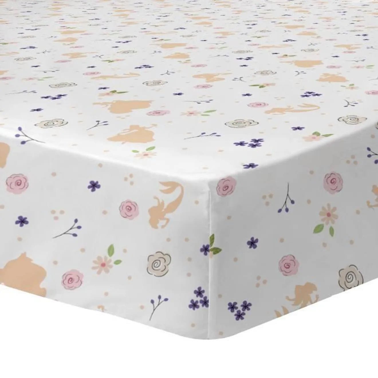 Disney Princess Printed 100% Cotton Fitted Sheet, PRINCESS BAL Collection, 90x190cm - White 25cm Deep - Disney Princess Theme