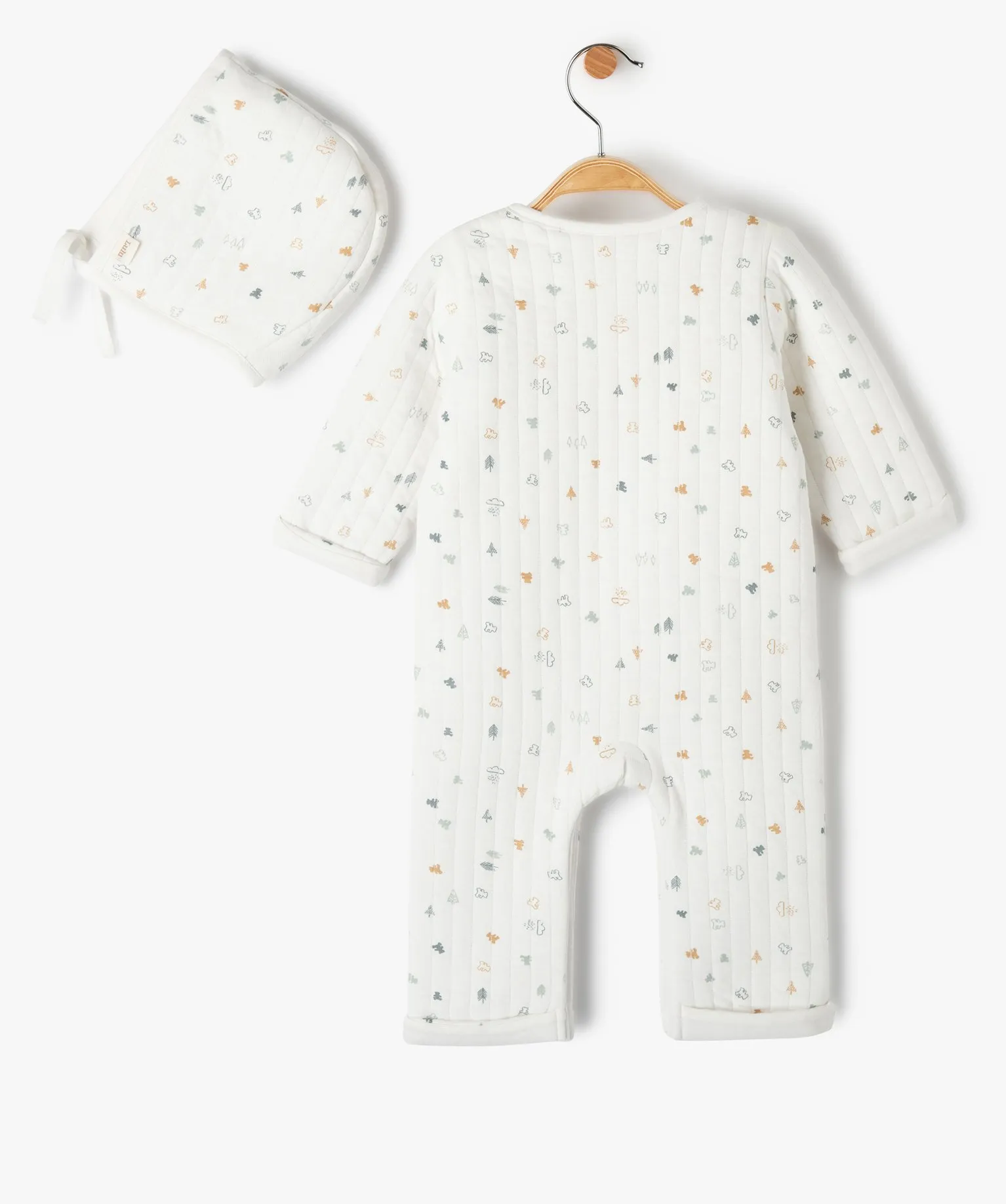 2-Piece Baby Set: Printed Jumpsuit and Bonnet - LuluCastagnette Ecru