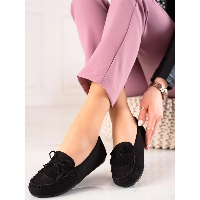 Fama Black Moccasins With Bow