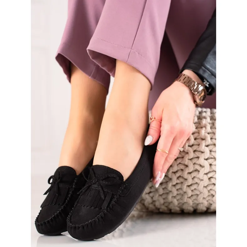 Fama Black Moccasins With Bow