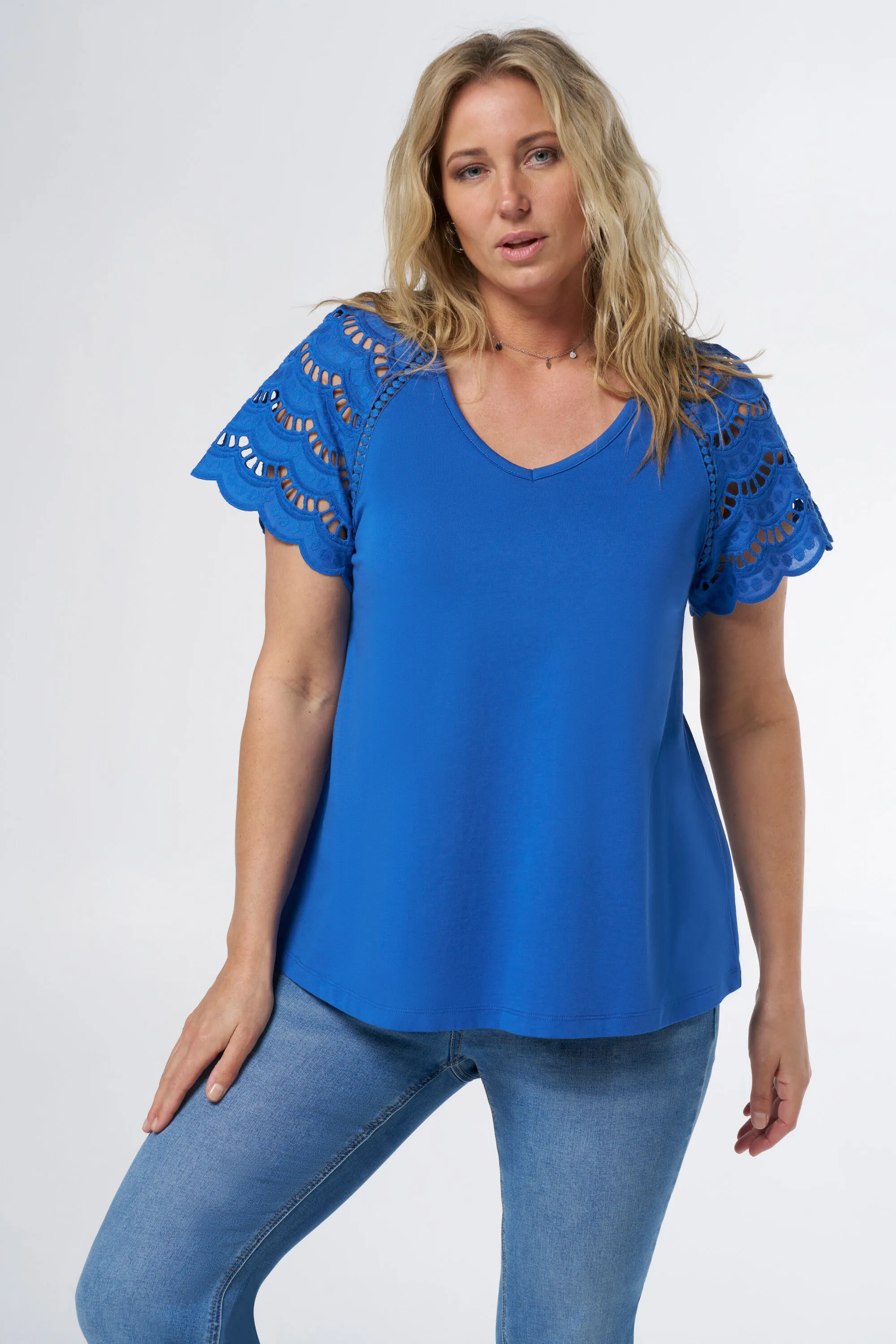 Cobalt Women's T-shirt with Sleeve Details | MS Mode