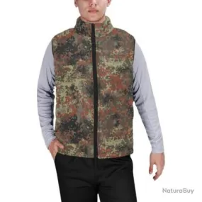 Quilted Sleeveless Puffer Vest with High Collar in German Flecktarn Camo Type-1