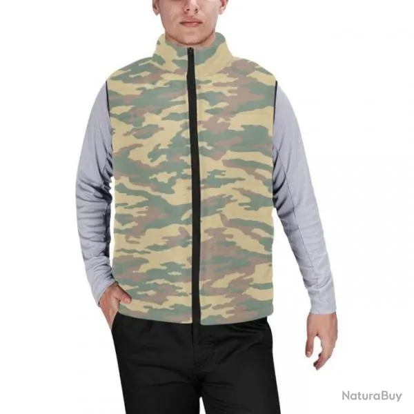 Quilted Sleeveless Down Jacket with Camouflage Print and High Collar