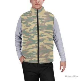 Quilted Sleeveless Down Jacket with Camouflage Print and High Collar