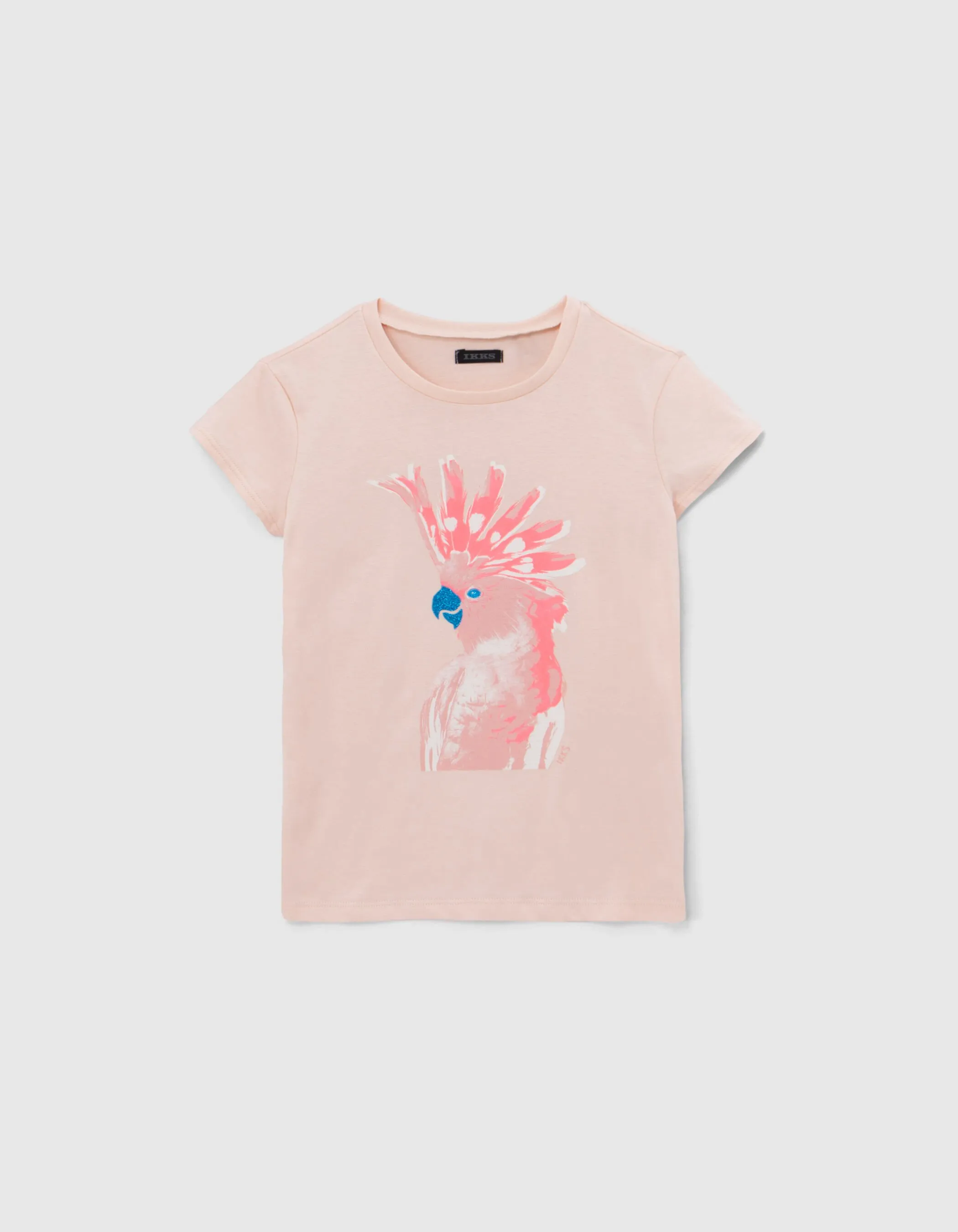 Girls' Parrot Sequin Blue Glitter Visual Pink T-Shirt