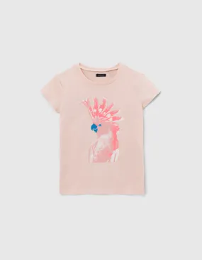 Girls' Parrot Sequin Blue Glitter Visual Pink T-Shirt